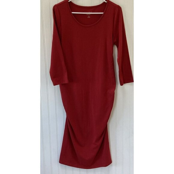isabel Maternity by Ingrid & Isabel Red Ruched Waist Long Sleeve Dress Sizes S-M - Picture 2 of 8